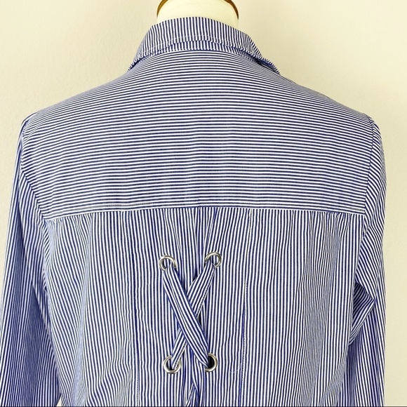 Sanctuary Tie Lace Top Pinstriped Blue Size S - Picture 7 of 8